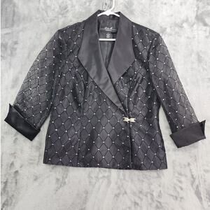 Vintage R&M Collection Jacket Womens 12 Black Silver‎ Glitter Velvet Sheer Satin
